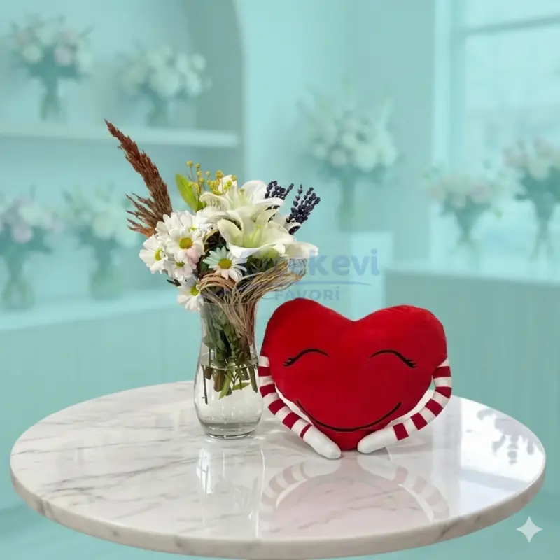 Peluş Kalpli Lilyum - Atakum Çiçekçim